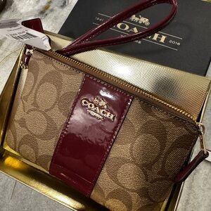 Coach Brown and Red Monogram Wristlet